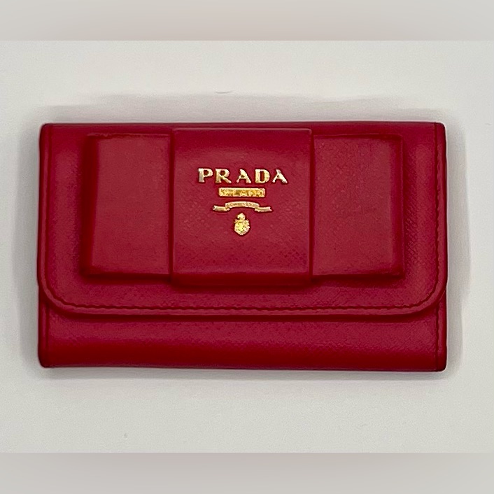 Prada Scarlet Key Holder Wallet With Gold Accents